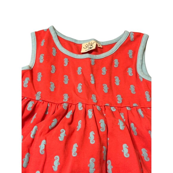 Luigi Kids Sleeveless Knit Dress Red Blue Seahorses Ruffle Size 4 - Picture 3 of 5